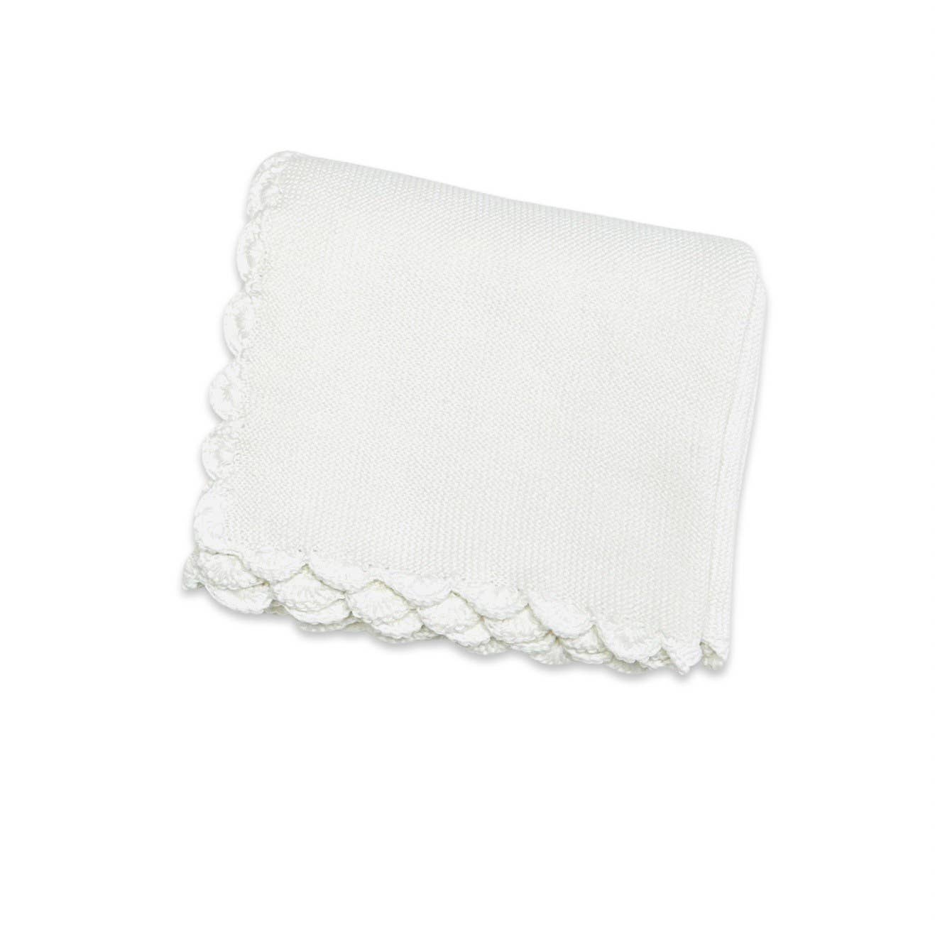 Scallop Classic Knit Baby Blanket+Bunny Rattle Gift SET