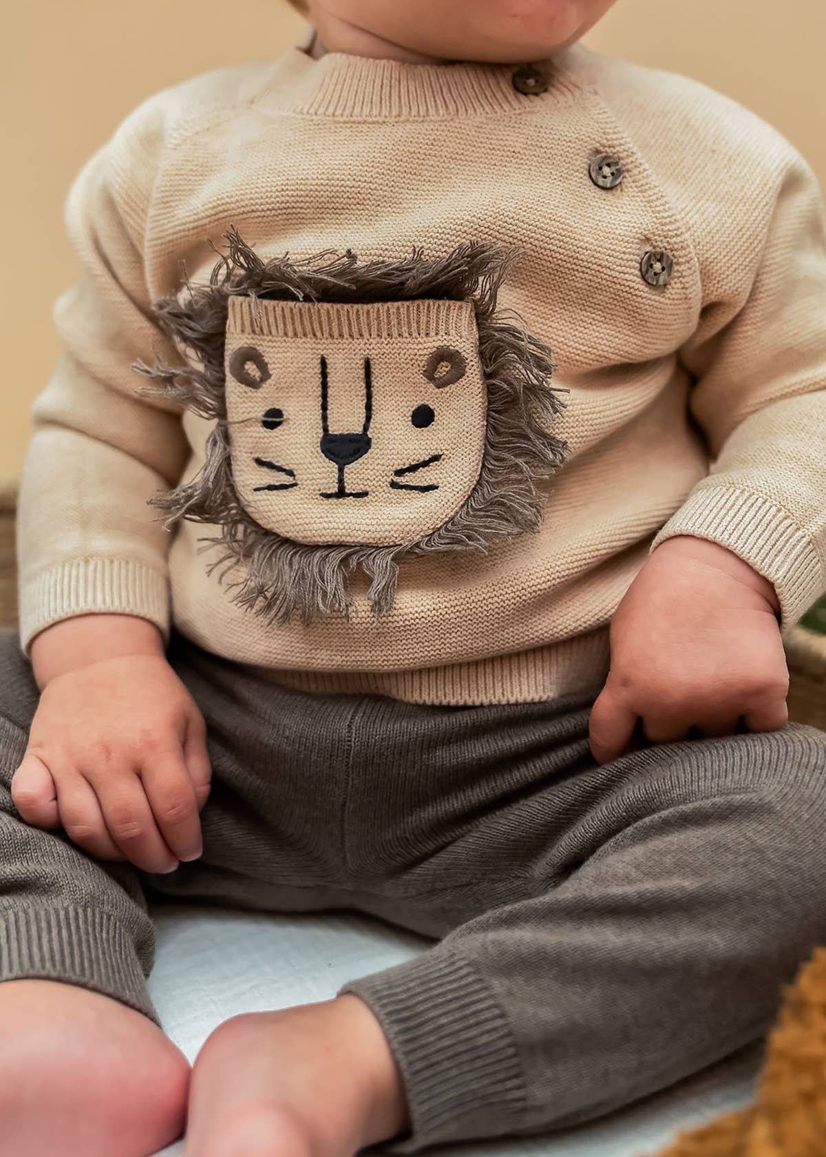 Lion Appliqué Sweater Knit Baby Pullover & Pant SET -Organic