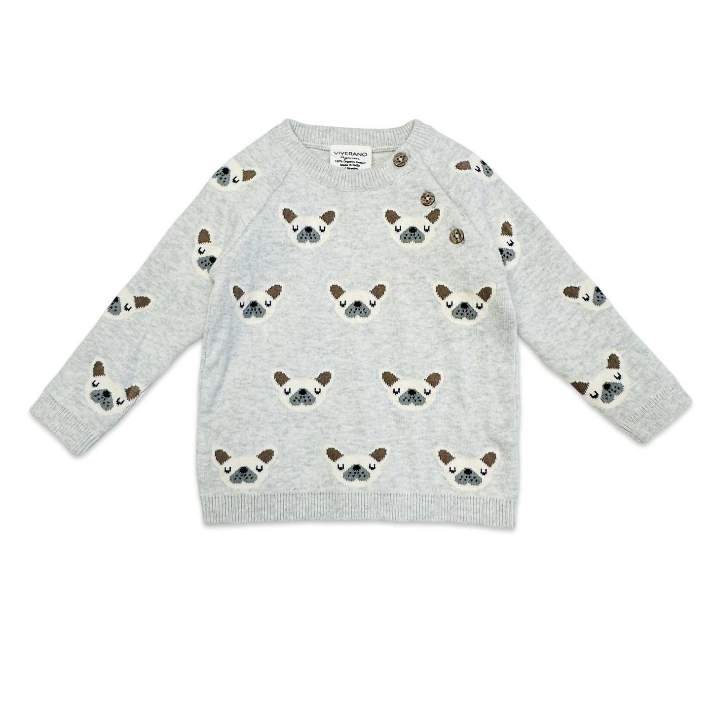 Frenchie Puppy Jacquard Knit Baby Pullover + Pants Organic