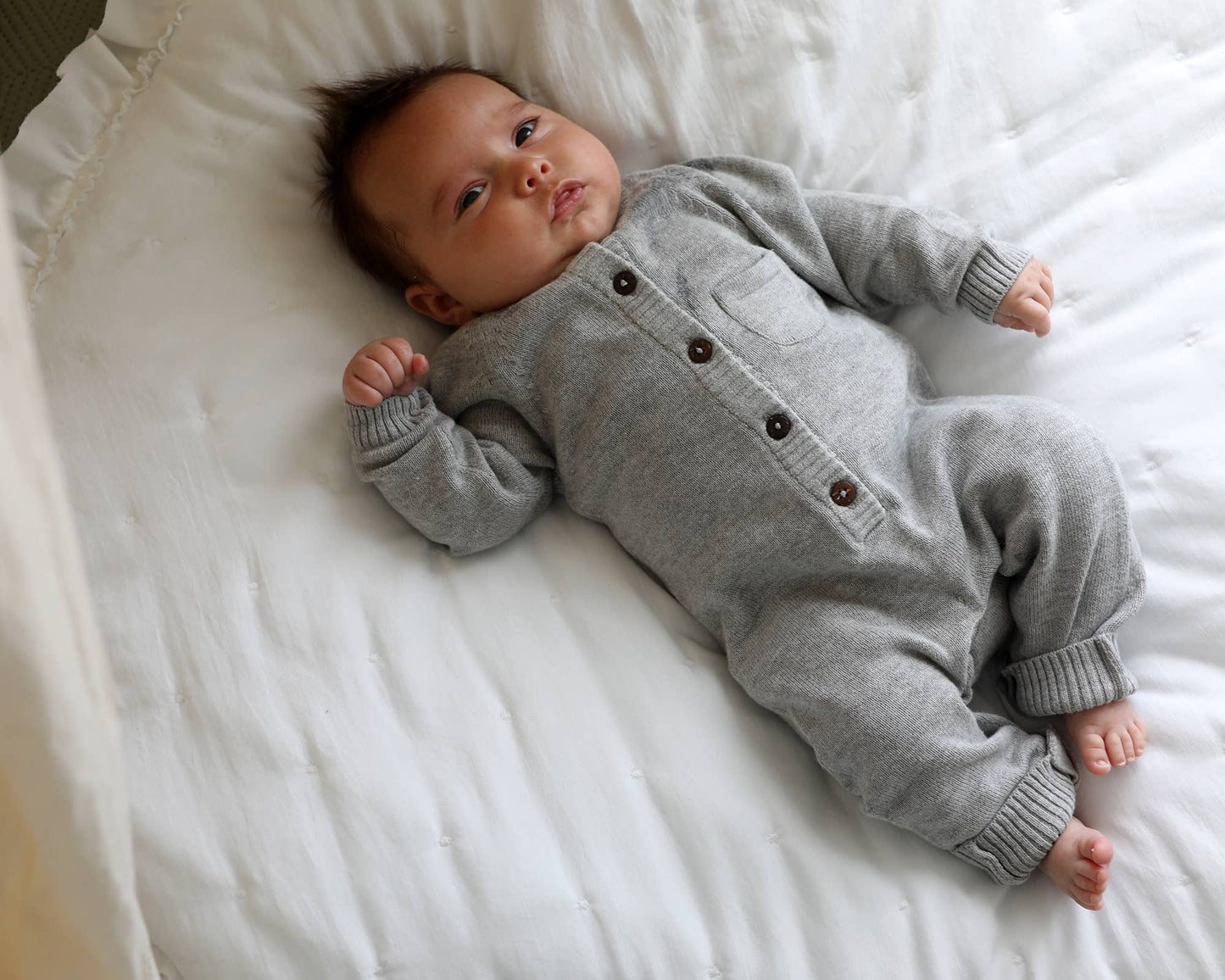 Milan Sweater Knit Button Baby Jumpsuit (Organic Cotton)