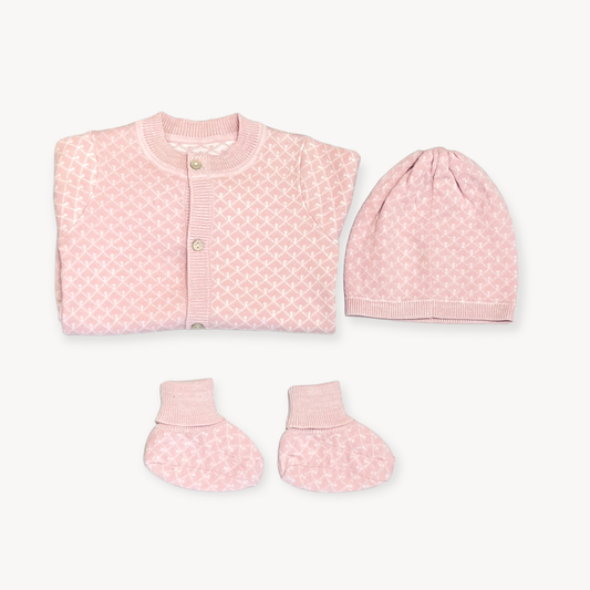Milan Lux Jacquard Knit Baby Jumpsuit+Hat+Bootie