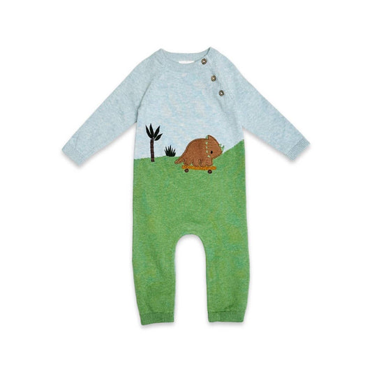 Dino Skater Jacquard Knit Baby Jumpsuit (Organic Cotton)