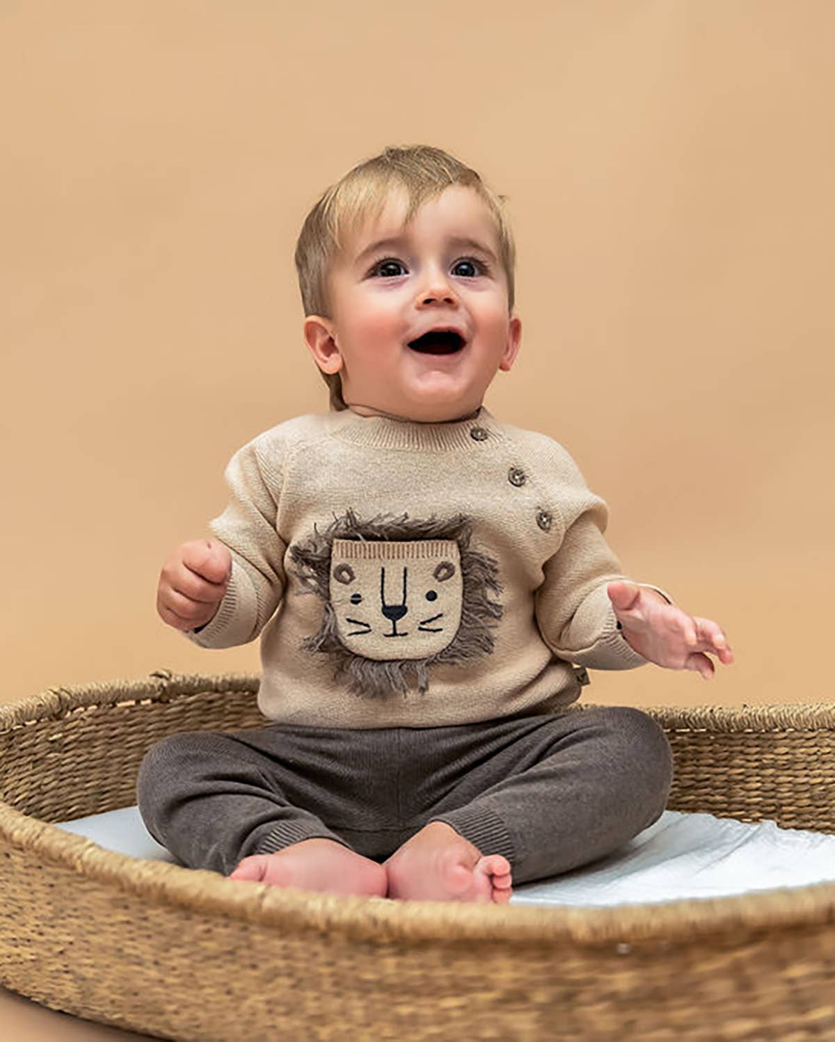 Lion Appliqué Sweater Knit Baby Pullover & Pant SET -Organic