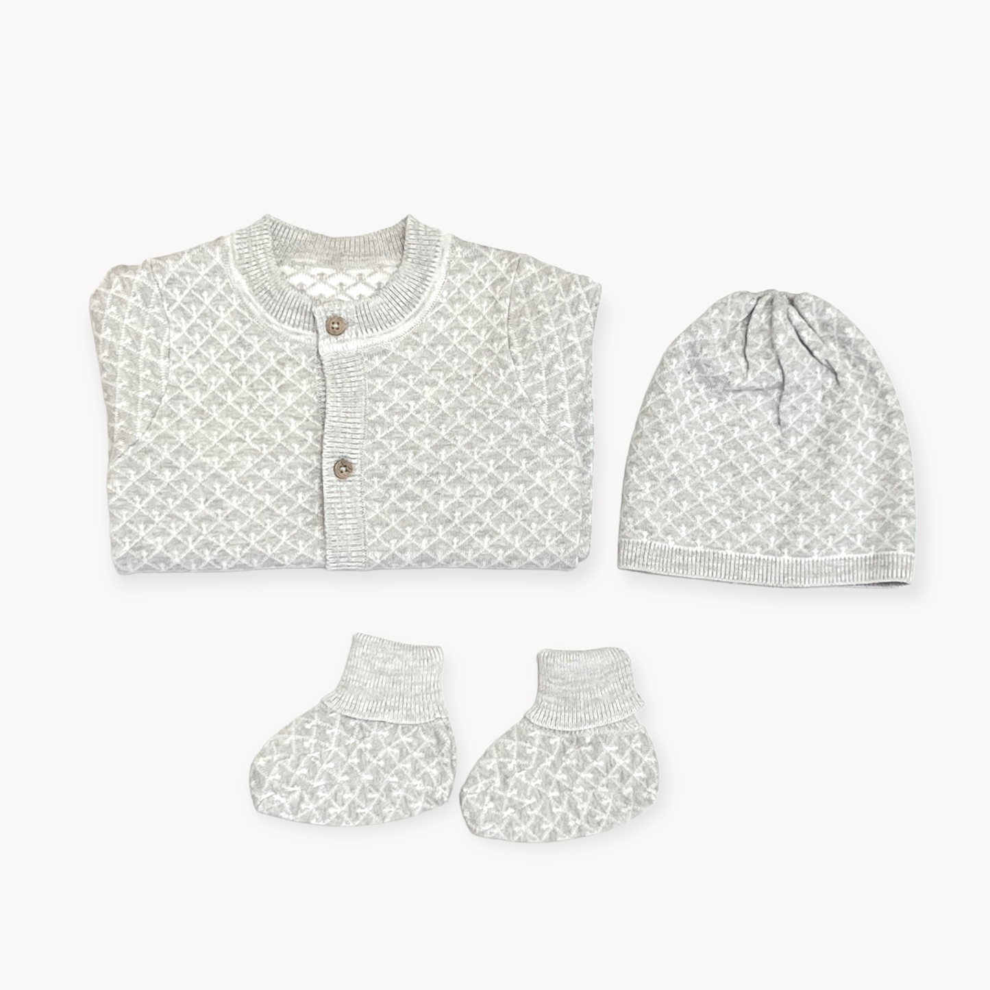 Milan Lux Jacquard Knit Baby Jumpsuit+Hat+Bootie