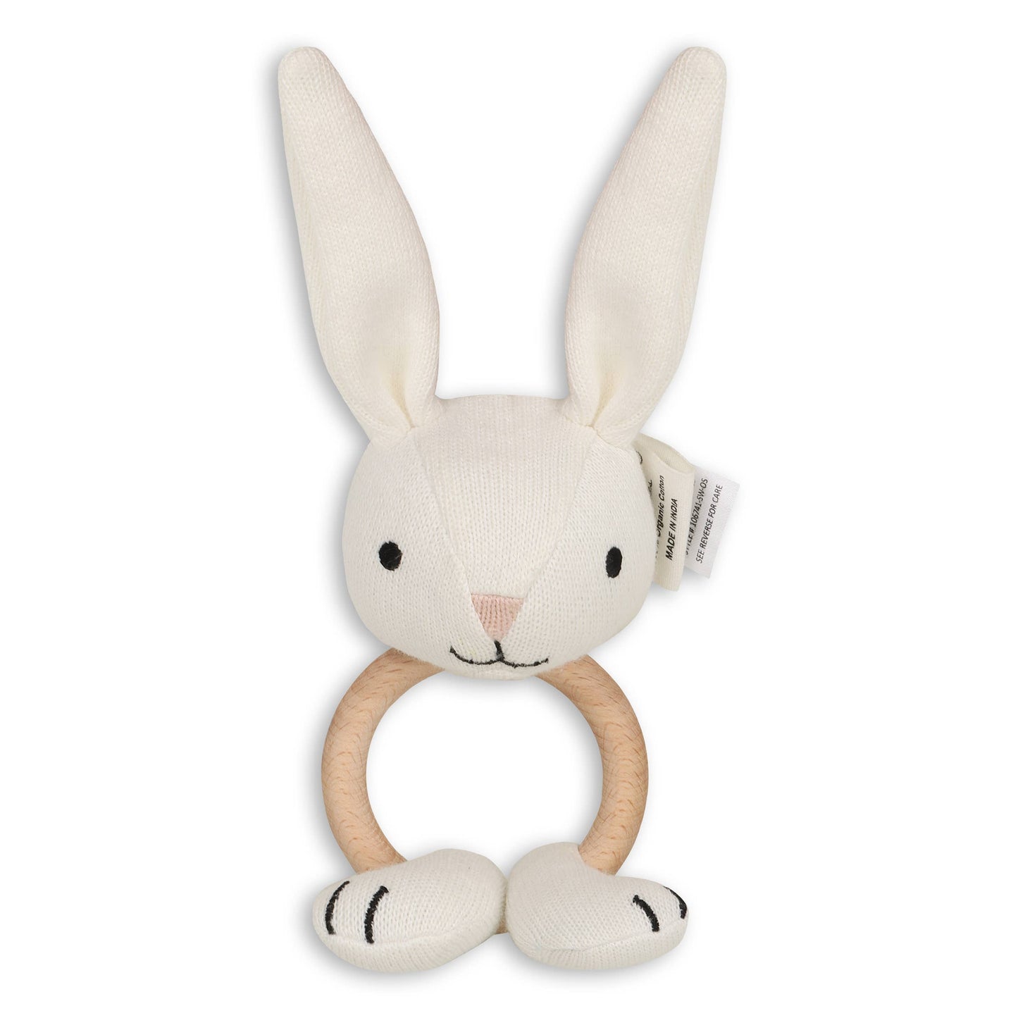 Scallop Classic Knit Baby Blanket+Bunny Rattle Gift SET
