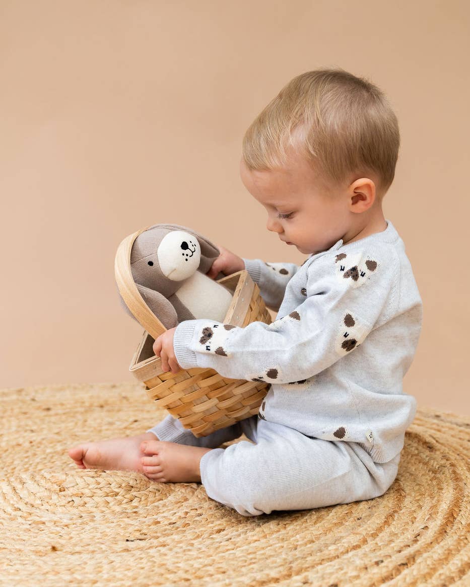 Frenchie Puppy Jacquard Knit Baby Pullover + Pants  Organic