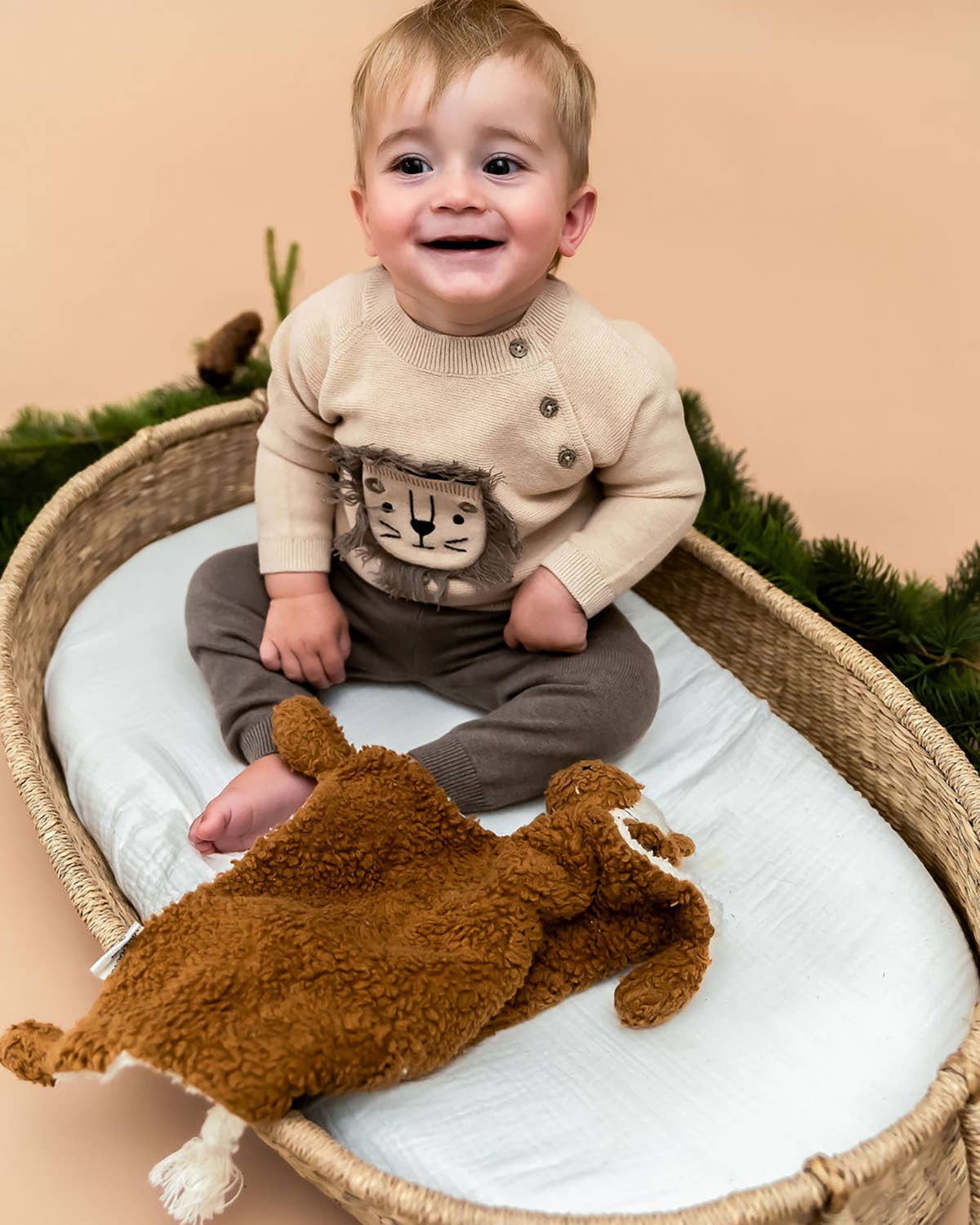 Lion Appliqué Sweater Knit Baby Pullover & Pant SET -Organic