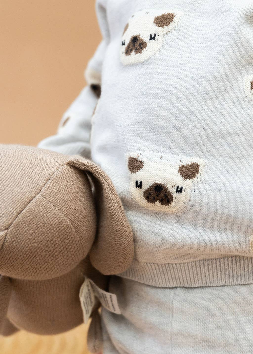 Frenchie Puppy Jacquard Knit Baby Pullover + Pants  Organic