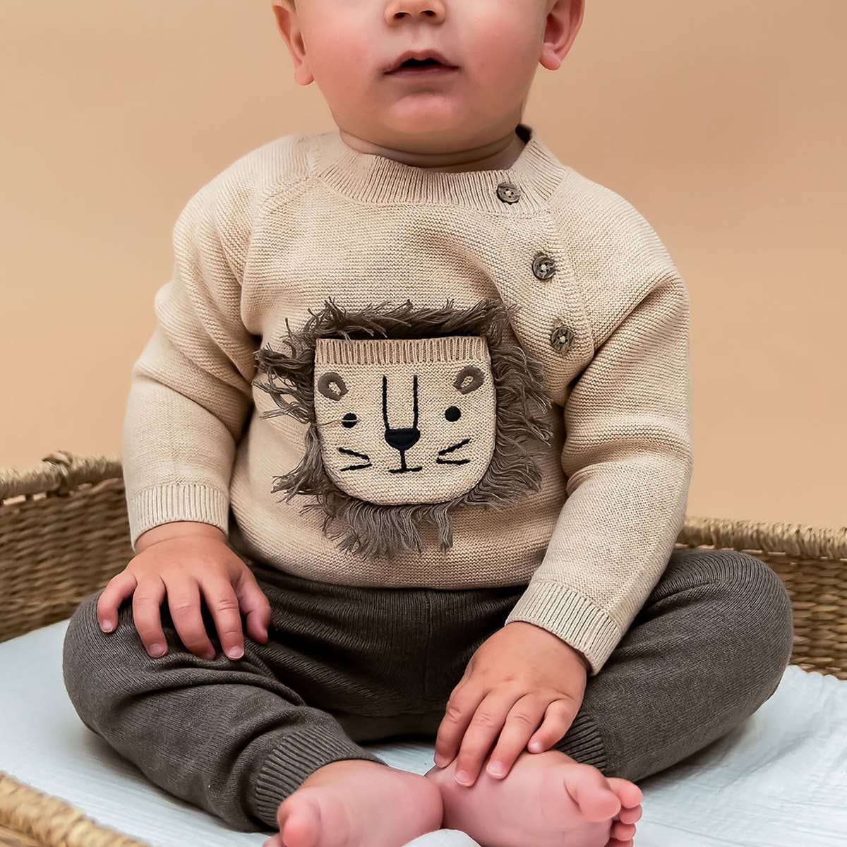 Lion Appliqué Sweater Knit Baby Pullover & Pant SET -Organic
